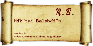Mátai Balabán névjegykártya